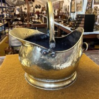 Vintage Hammered Brass Helmet Coal Scuttle