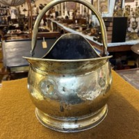 Vintage Hammered Brass Helmet Coal Scuttle