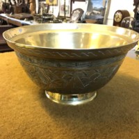 Vintage Brass Chinese Bowl Dragon and Phoenix Etched Design