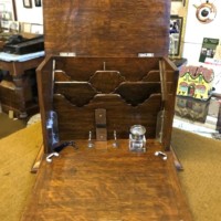 Edwardian Tiger Oak Fall Front Stationery Box / Writing Case