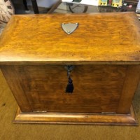 Edwardian Tiger Oak Fall Front Stationery Box / Writing Case