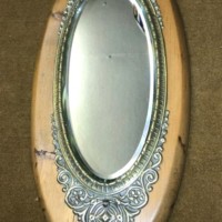 Victorian Oval Bevelled Edge Mirror Wooden Frame with Brass Repousse Trim