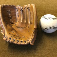 Vintage Softball Mitt and Ball Playmaker 80-3070-2