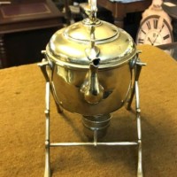 Antique Brass Kettle on Stand with Spirit Burner Warmer