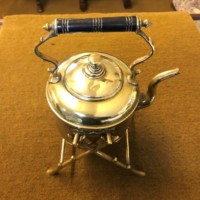 Antique Brass Kettle on Stand with Spirit Burner Warmer