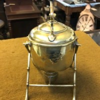 Antique Brass Kettle on Stand with Spirit Burner Warmer