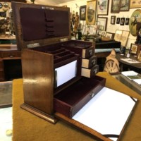 Edwardian Oak Fall Front Stationery Box / Writing Case