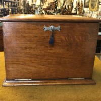 Edwardian Oak Fall Front Stationery Box / Writing Case