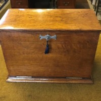 Edwardian Oak Fall Front Stationery Box / Writing Case