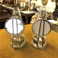 Vintage Pair of Glass Oil Lamps with Mirror Reflectors
