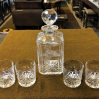 Edinburgh Crystal Golfer Decanter and 4 Etched Whisky Tumblers