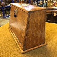 Edwardian Golden Oak Fall Front Stationery Box / Writing Case with Perpetual Calendar