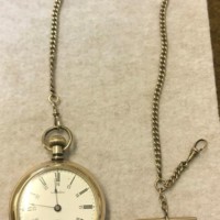 Antique Gold Plated Waltham Open Face Pocket Watch 15 Jewels 24 Hour Dial