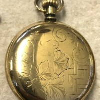 Antique Gold Plated Waltham Open Face Pocket Watch 15 Jewels 24 Hour Dial