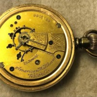 Antique Gold Plated Waltham Open Face Pocket Watch 15 Jewels 24 Hour Dial