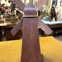 Antique Oak Windmill Penny Bank