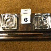 Vintage Inkwell Stand / Pen Rest with Perpetual Calendar