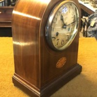 Edwardian Mahogany Inlaid Arch Top Mantel Clock