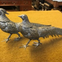 Vintage Pair of French Cast Metal Pheasant Menu Holders