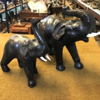 Vintage Pair of Leather Bound Elephants