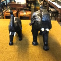 Vintage Pair of Leather Bound Elephants