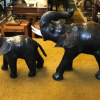 Vintage Pair of Leather Bound Elephants