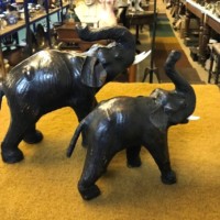 Vintage Pair of Leather Bound Elephants