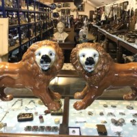 Pair Staffordshire Pottery Lions