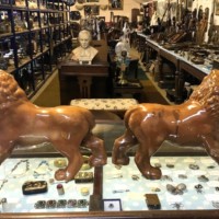 Pair Staffordshire Pottery Lions