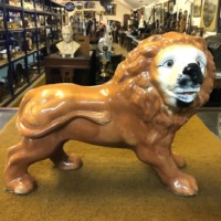 Pair Staffordshire Pottery Lions