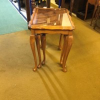 Vintage Queen Anne Style Nest of Tables with Glass Tops