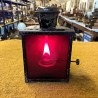 Antique Railway Oil Signal Lamp with Red Filter Glass
