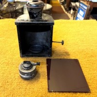 Antique Railway Oil Signal Lamp with Red Filter Glass