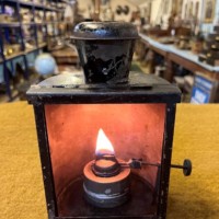 Antique Railway Oil Signal Lamp with Red Filter Glass