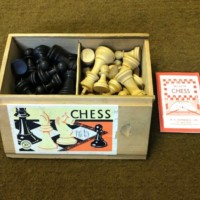 Vintage Wooden Chess Set in Slide Top Box