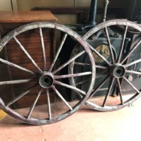 Vintage Pair of 12 Spoke Cart Wheels