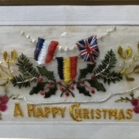 Framed Collection of 6 Silk WW1 Military Xmas / Greetings Cards
