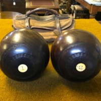 Antique Pair of Lawn Bowls Size 3 Nos 1 & 2 Marked "M" on Bone Inserts