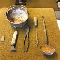 Vintage Lead Smelting Pot and Tools