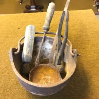 Vintage Lead Smelting Pot and Tools