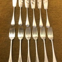 Vintage Set of 6 each Ornate Fish Knives and Forks in 'Tarnprufe' Cloth Roll