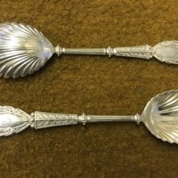 Antique Cased Set of 2 Silver Plated Berry Spoons Monogramed G