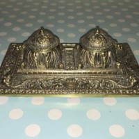 Ornate Brass Inkwell Stand