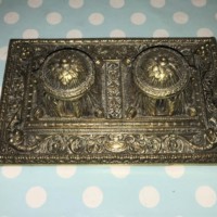 Ornate Brass Inkwell Stand