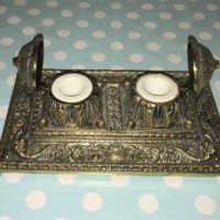 Ornate Brass Inkwell Stand