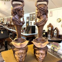 Vintage Pair of Tall Igorot Carved Wood Anthropomorphic Ceremonial Offering Bowls
