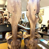 Vintage Pair of Tall Igorot Carved Wood Anthropomorphic Ceremonial Offering Bowls
