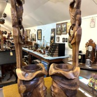 Vintage Pair of Tall Igorot Carved Wood Anthropomorphic Ceremonial Offering Bowls