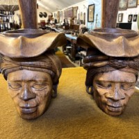 Vintage Pair of Tall Igorot Carved Wood Anthropomorphic Ceremonial Offering Bowls