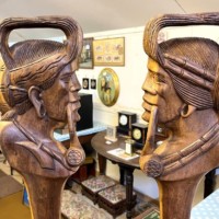 Vintage Pair of Tall Igorot Carved Wood Anthropomorphic Ceremonial Offering Bowls